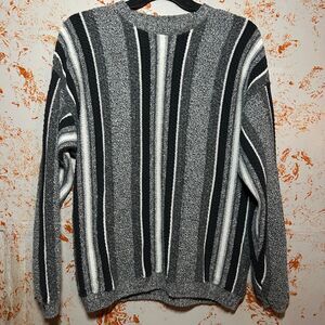 Vintage Perry Ellis Knit Sweater Crewneck 90s Striped Mens Medium Cotton Blend
